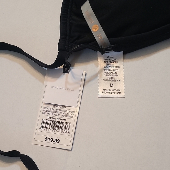 Shade & Shore Womens Black Halter String Bikini Top NWT Medium W/ Ruffle - Picture 4 of 8